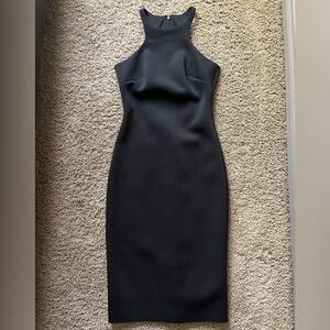 Badgley Mischka Black Halter Sheath Midi Dress